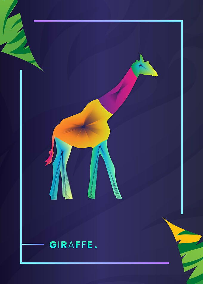 Giraffe Colorful Line Art