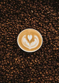 Coffee cup heart beans
