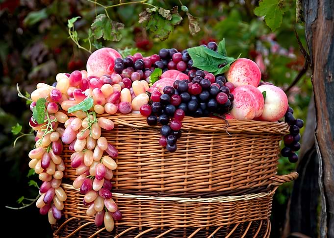 Basket Of Grapes Peaches