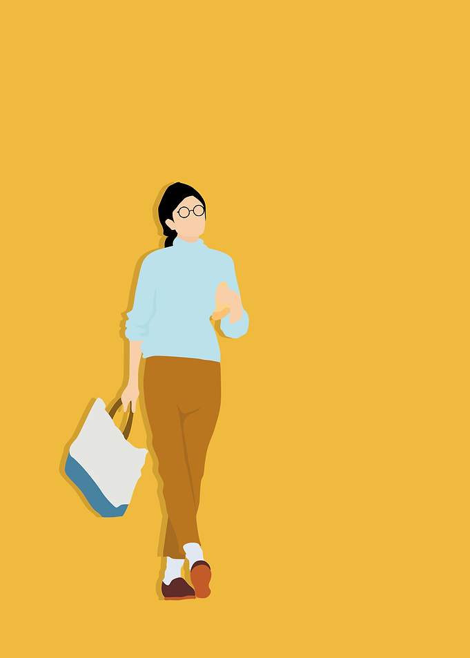 girl walking bringing a ba