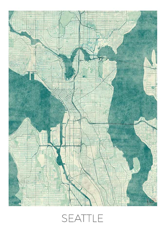 Seattle Map Blue
