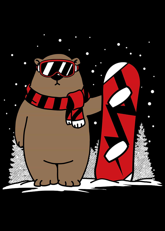 Bear with snowboard