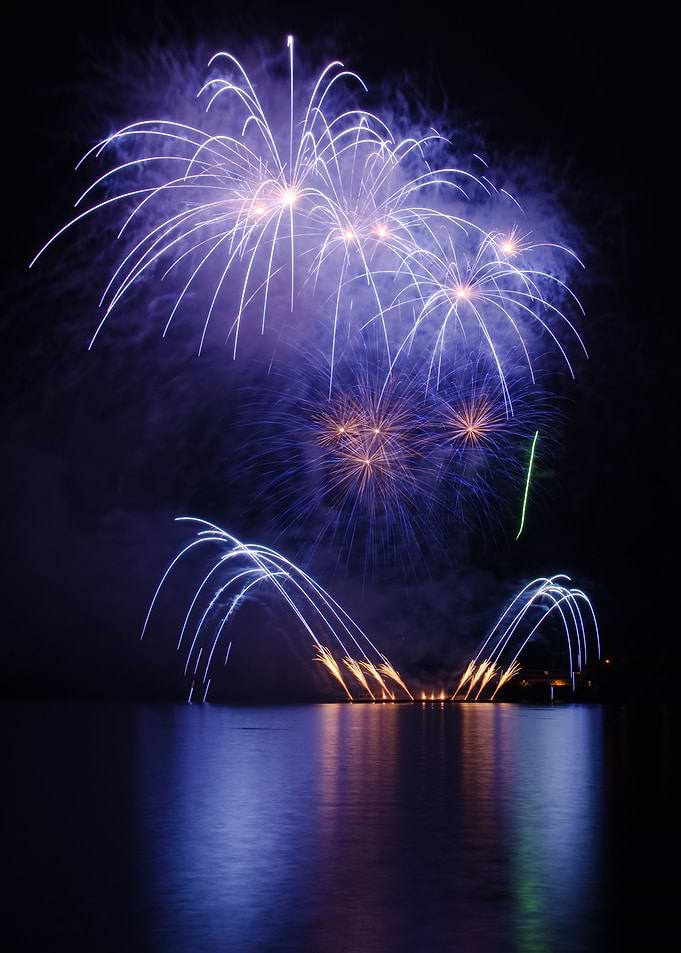Blue Firework on water