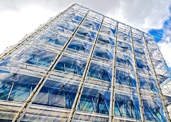 Glass facade at harbor cit