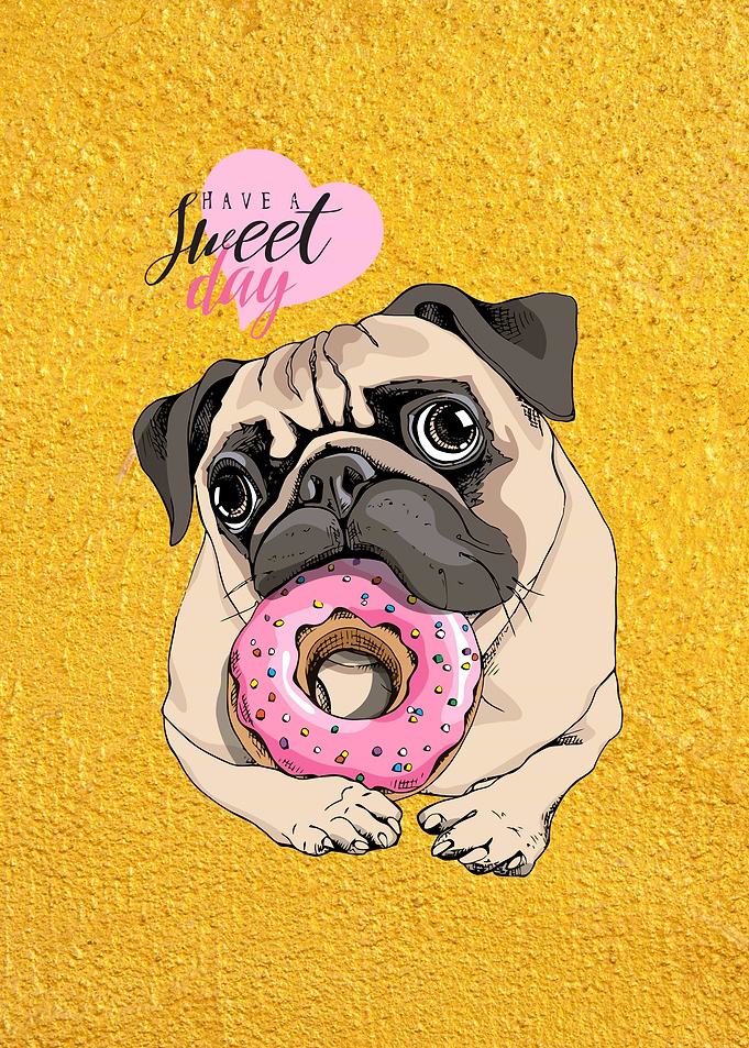 Puppy Pug with Pink Donut