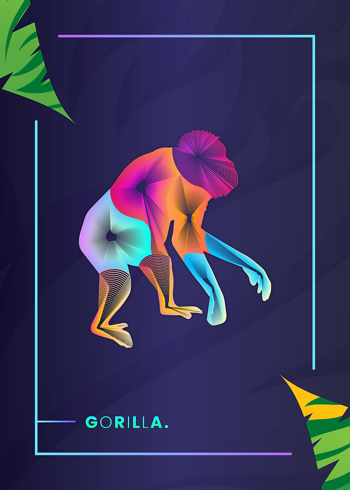 Gorilla Colorful Line Art