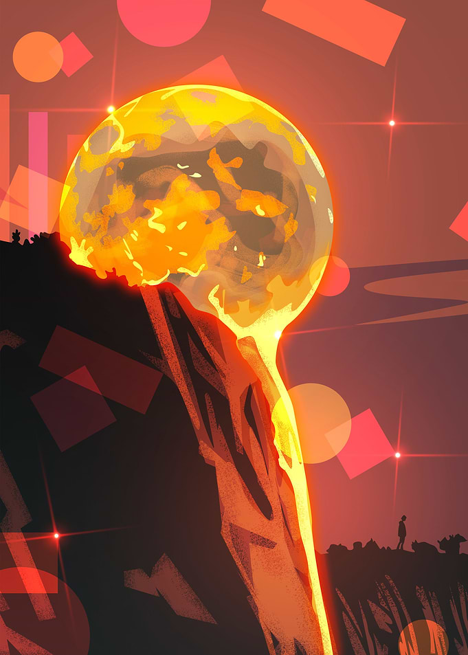Full moon waterfall Poster