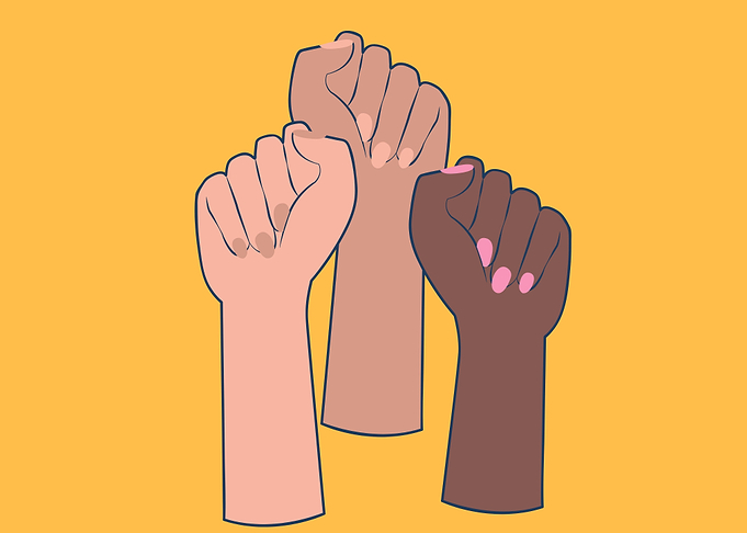 women raising their hands