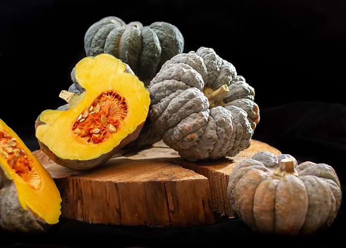 pumpkins cut and whole