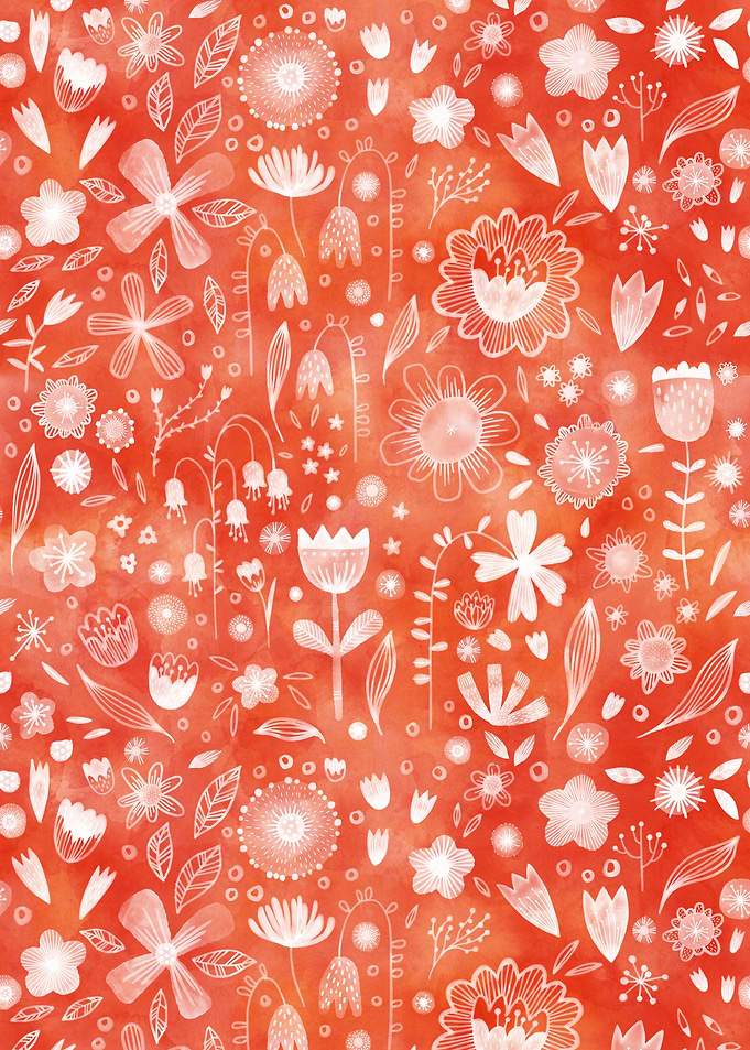 White Flowers on Coral
