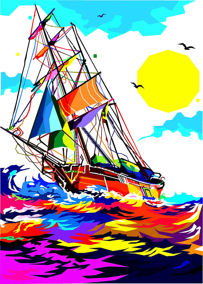 sailing ships and waves