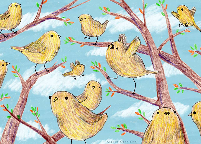 Yellow Birds in a Tree