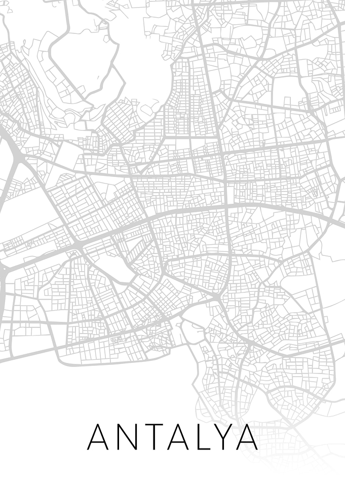 Antalya Turkey BW Map Art