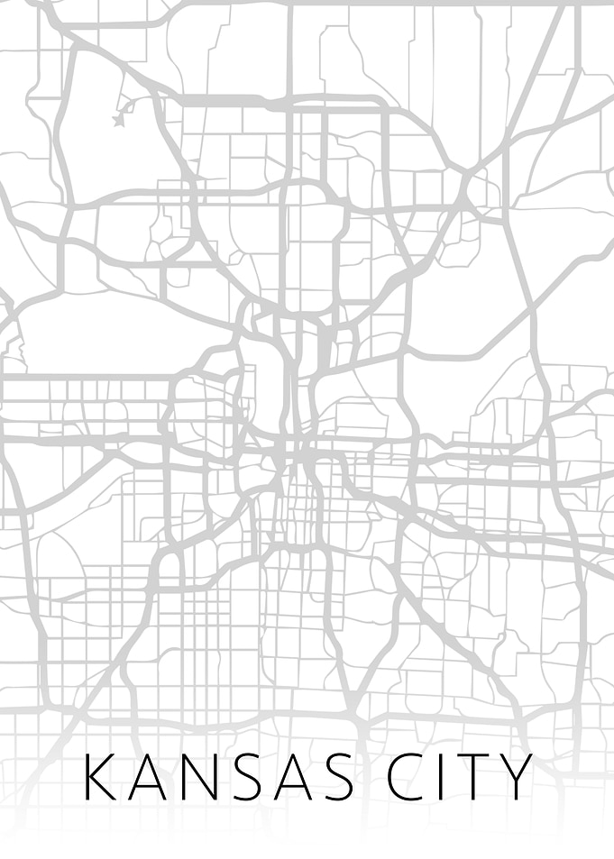 Kansas City MO BW Map Art