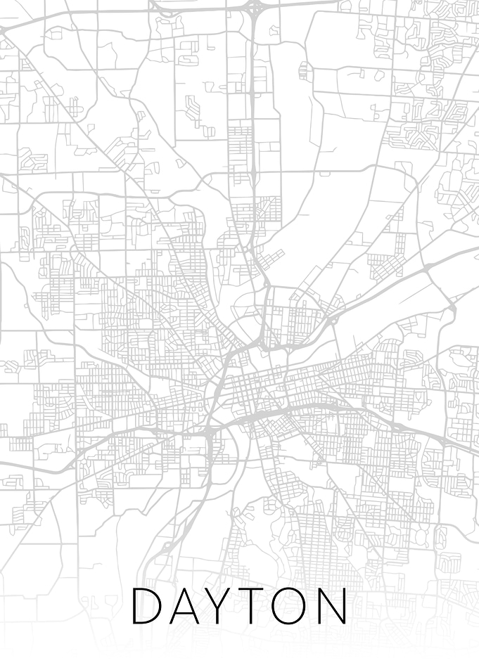 Dayton Ohio City BW Map