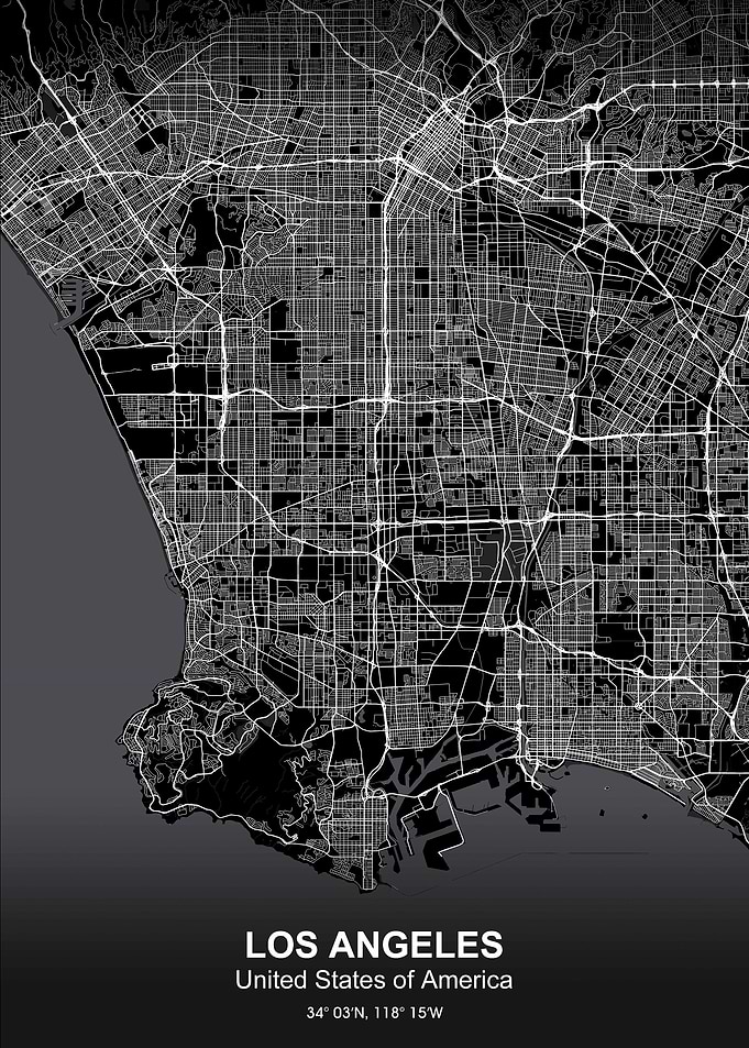 los angeles city map black