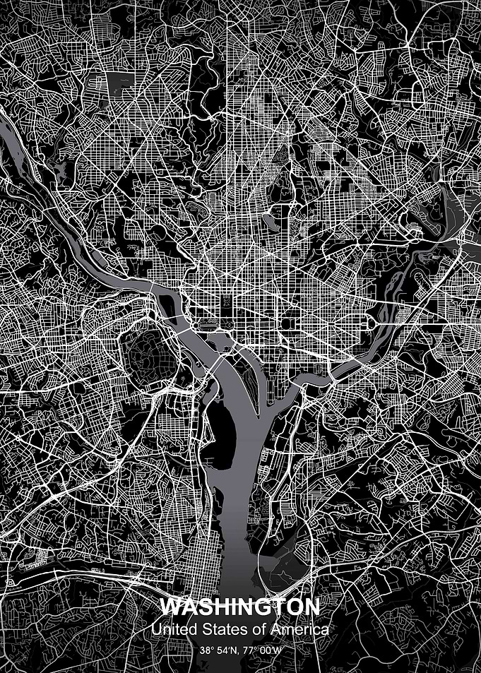 washington city map black
