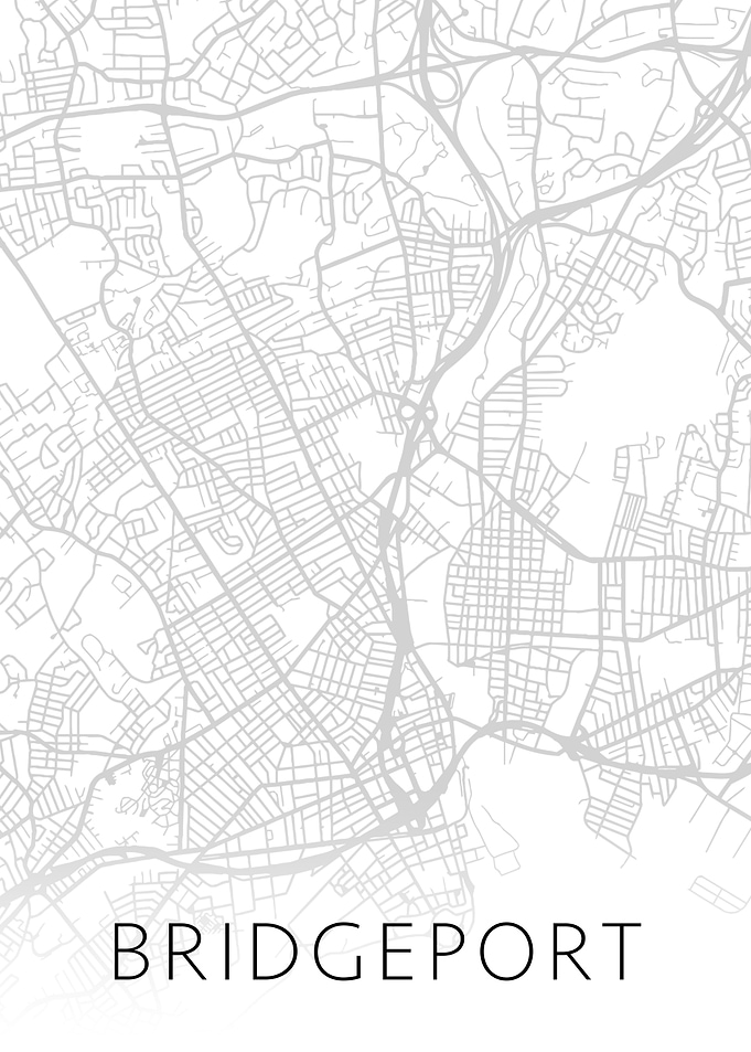 Bridgeport CT BW Map Art