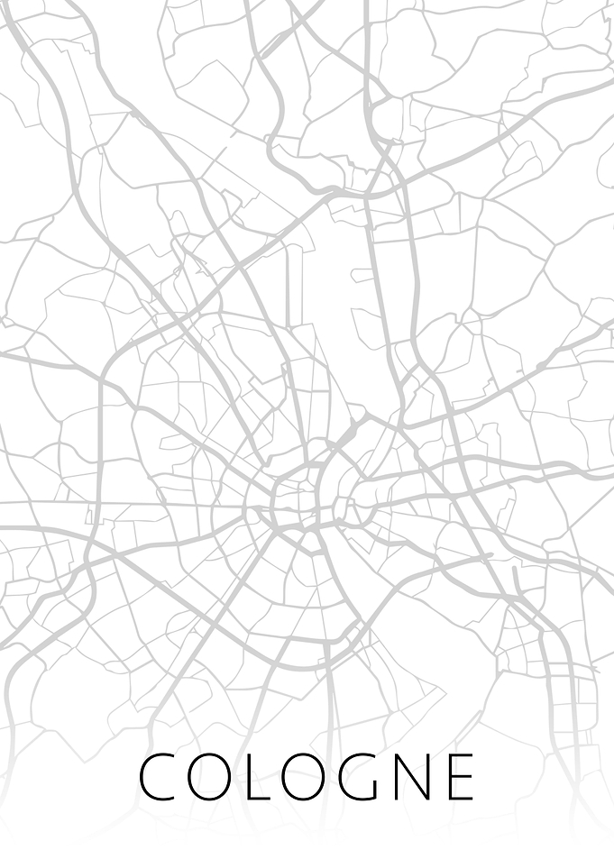 Cologne Germany BW Map Art