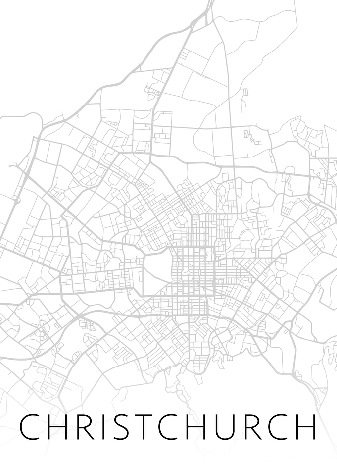 Christchurch NZ BW Map Art