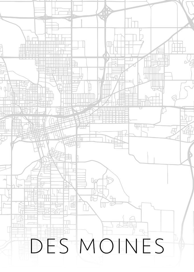 Des Moines Iowa BW Map Art