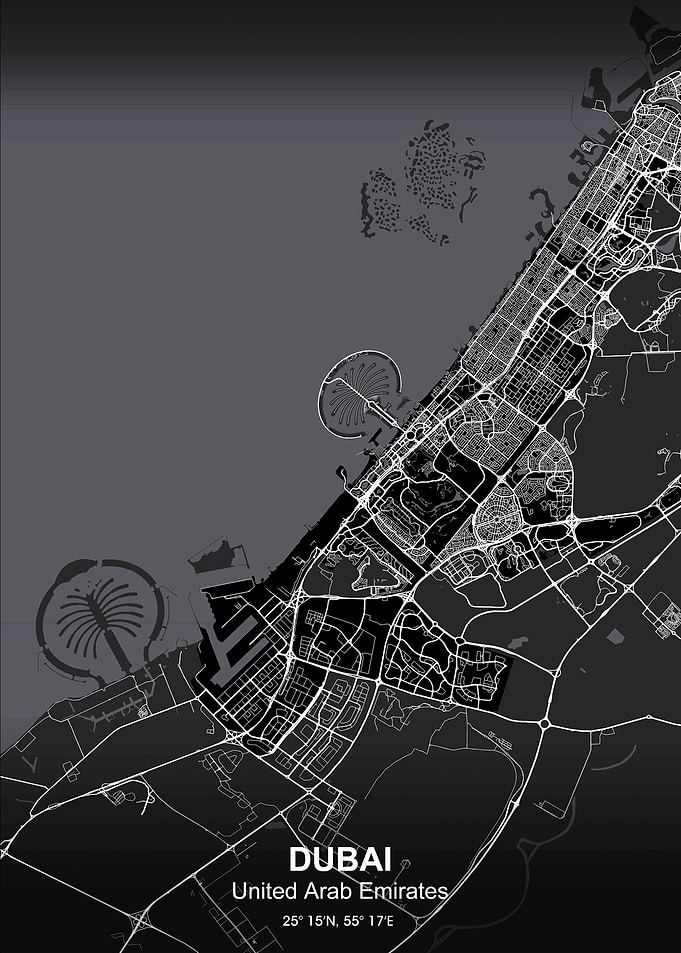 Dubai city map black
