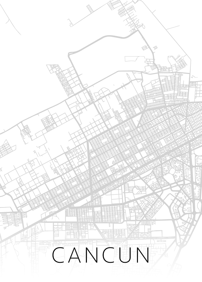Cancun Mexico BW Map Art