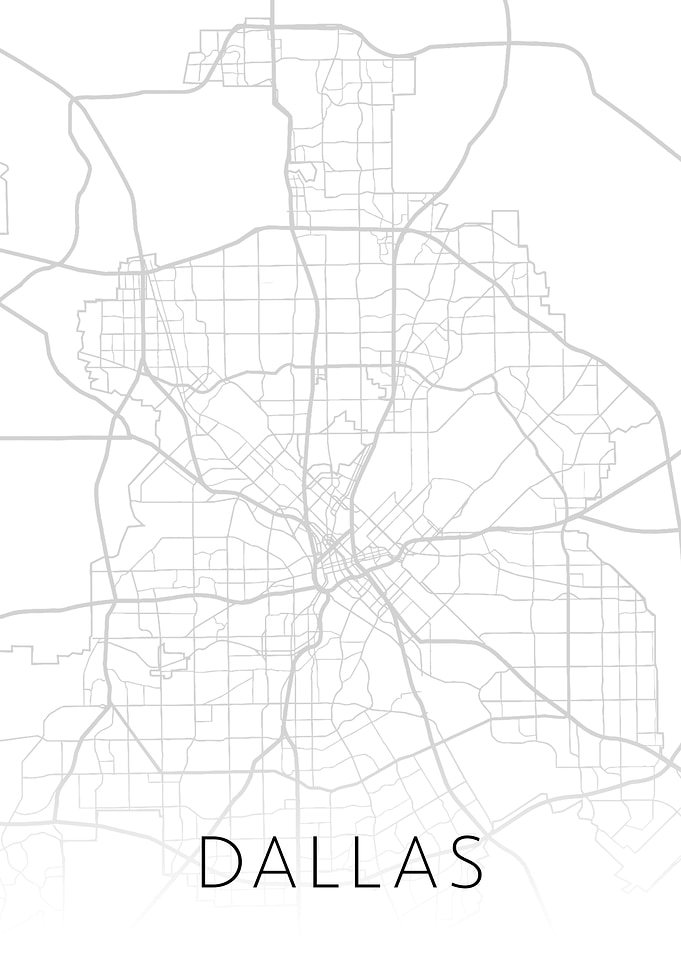 Dallas Texas City BW Map