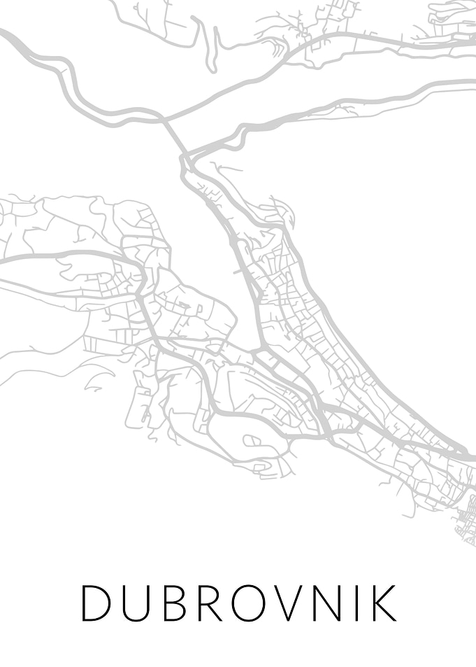 Dubrovnik City BW Map Art