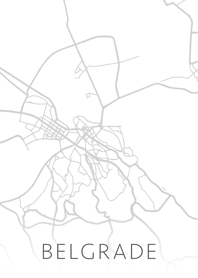 Belgrade BW Street Map Art