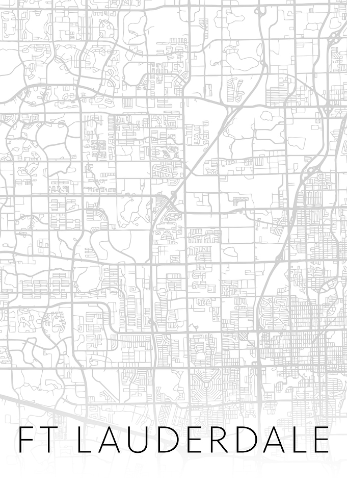 Fort Lauderdale BW Map Art