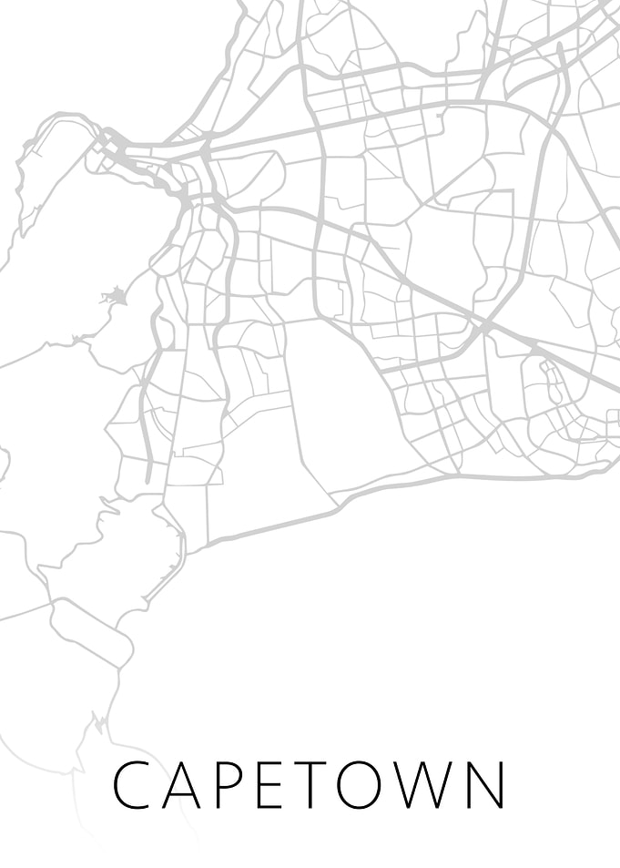 Capetown City BW Map Art