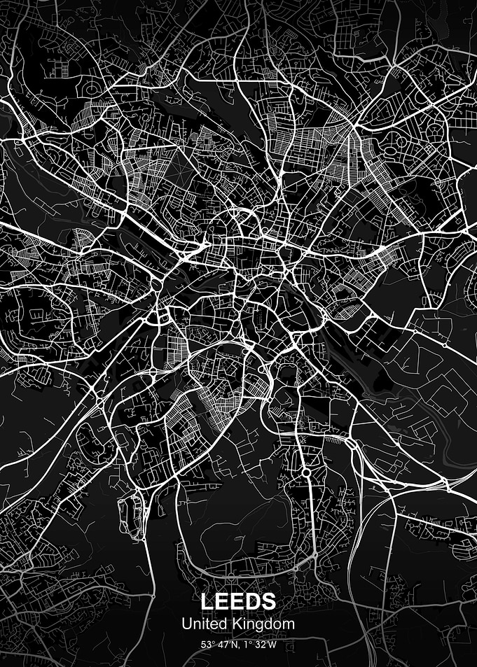 leeds city map black