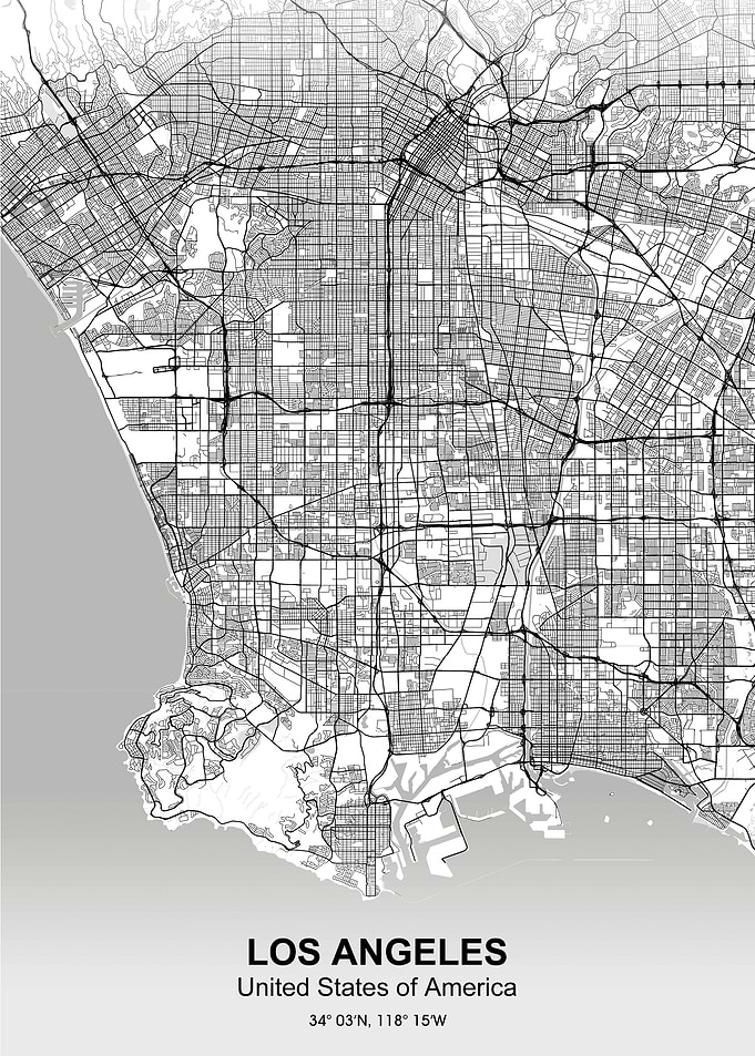 los angeles city map white
