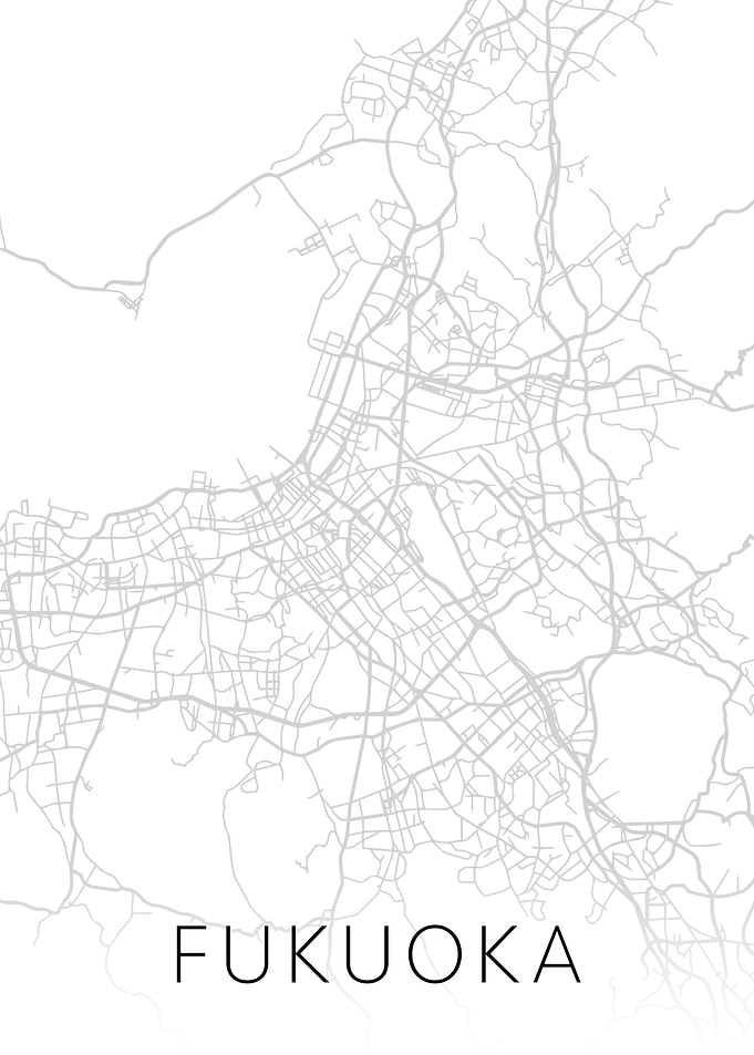 Fukuoka Japan BW Map Art