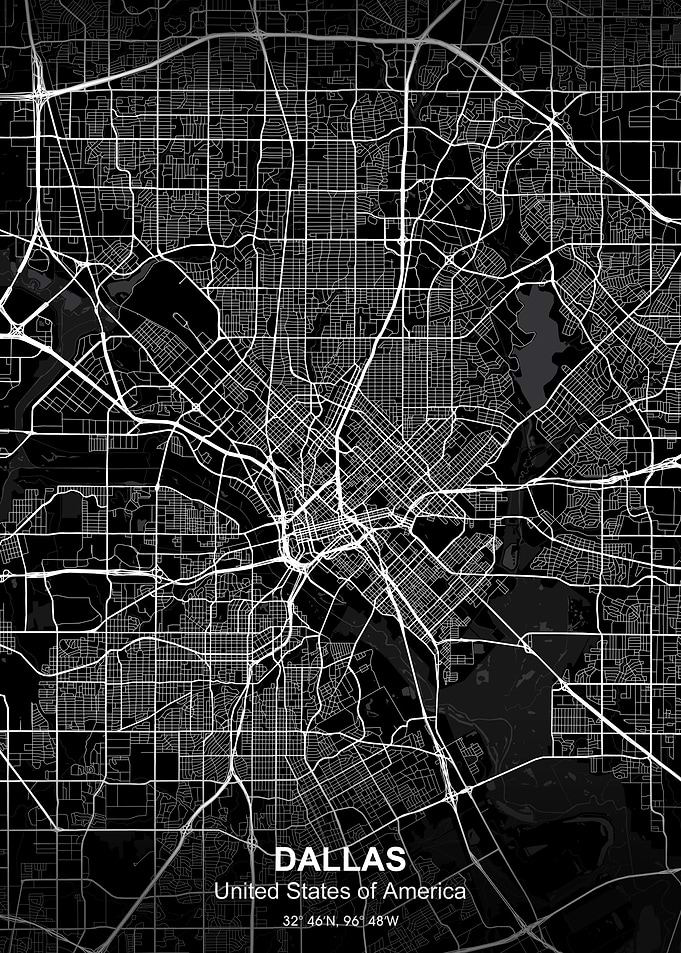 Dallas city map black