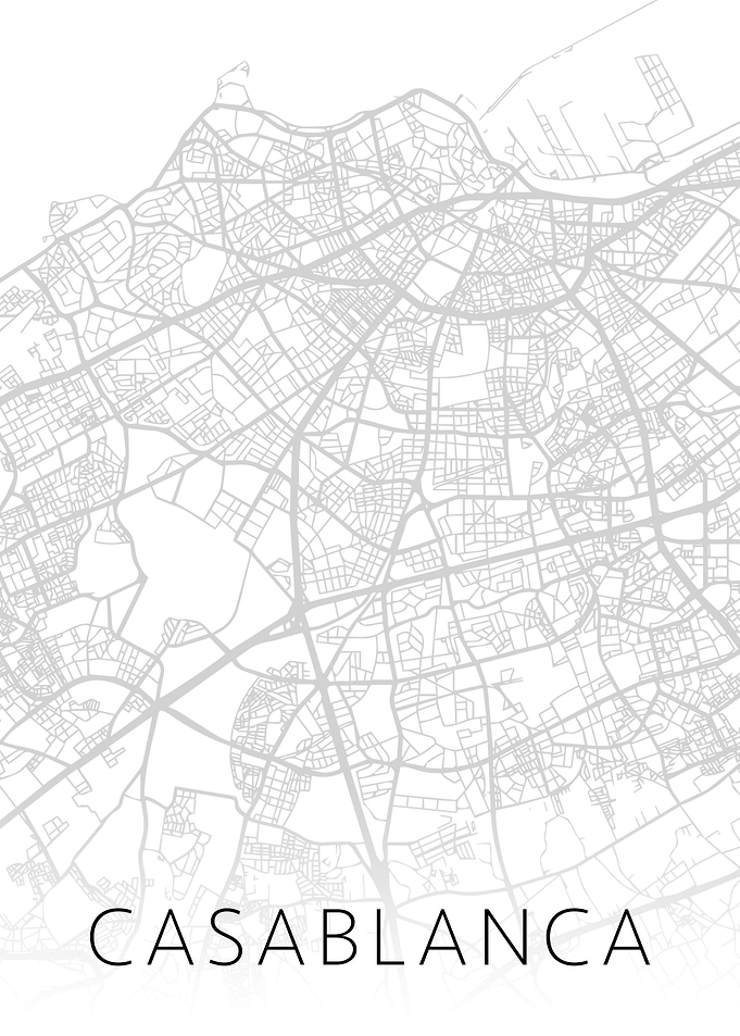Casablanca Morocco BW Map