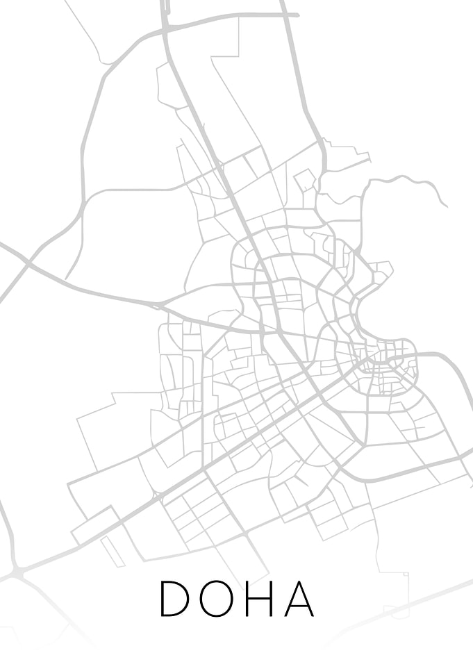 Doha Qatar City BW Map Art