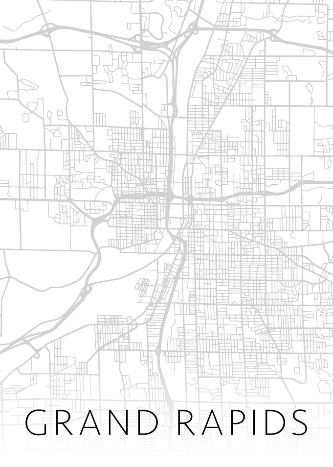 Grand Rapids MI BW Map Art