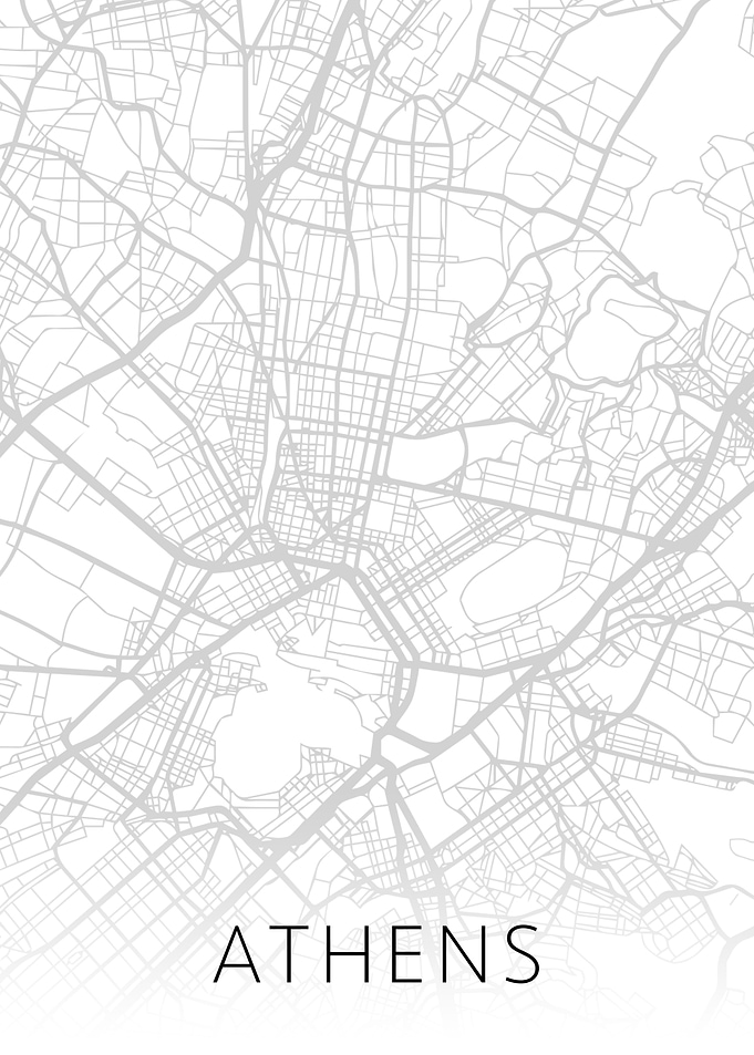 Athens Greece BW Map Art