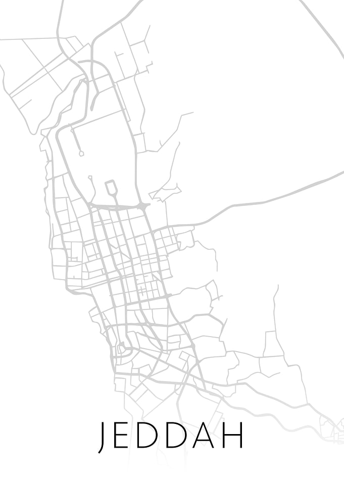 Jeddah City BW Map Art