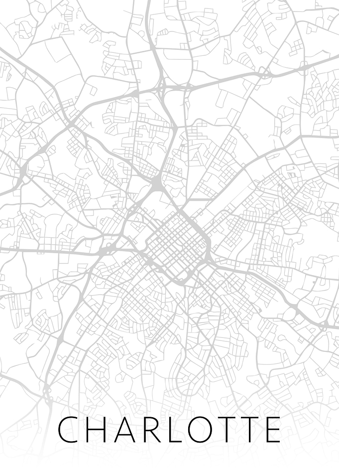Charlotte NC BW Map Art