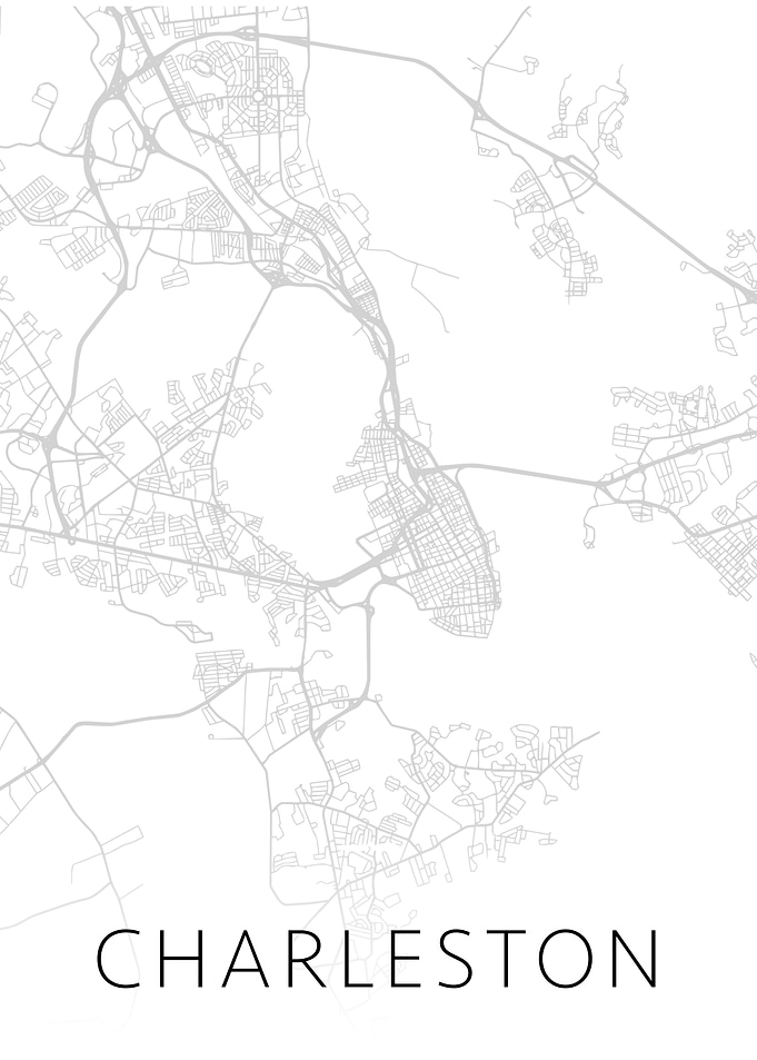 Charleston City BW Map Art