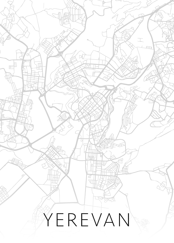 Yerevan City Map BW Art