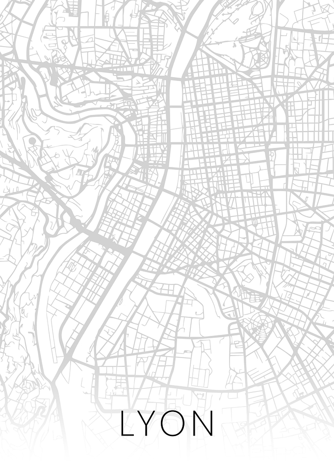 Lyon France City Map BW