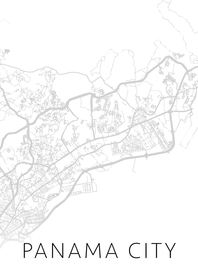 Panama City Map BW Art
