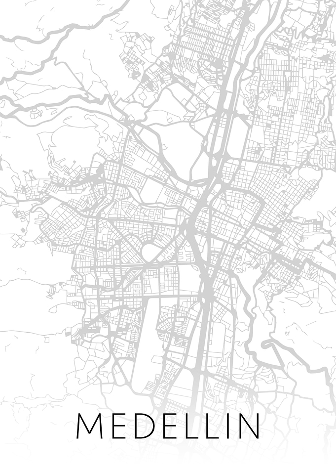 Medellin City Map BW Art