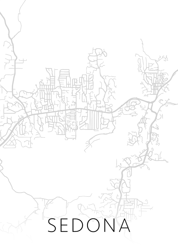 Sedona City Map BW Art