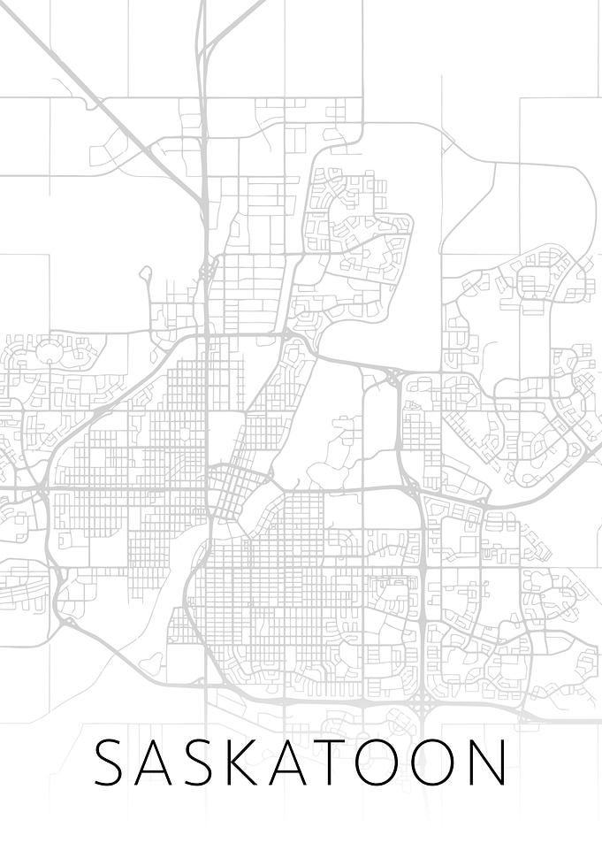 Saskatoon City Map BW Art