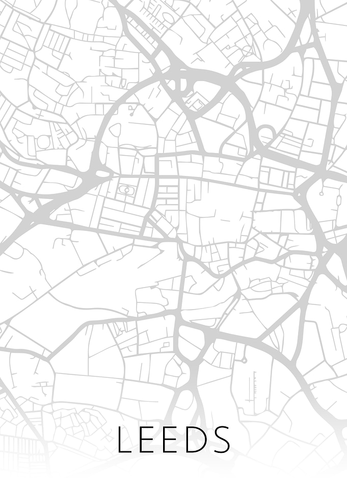 Leeds England City Map BW